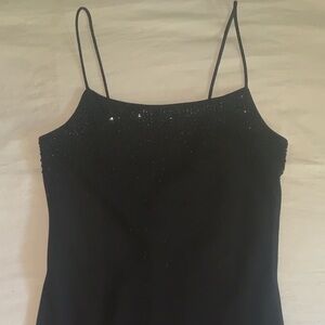 Vintage Black Asymmetrical Flutter Hem Beaded Dress